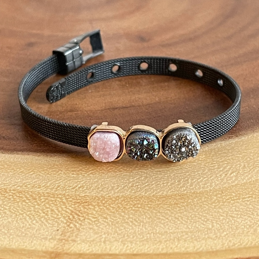 Metal watch band like bracelet with three stones